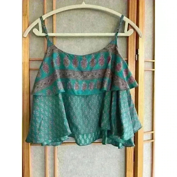 NWT Womens Anthropologie Raga Boho Multicolor Paisley Print Blousey Cropped Top - Picture 8 of 10